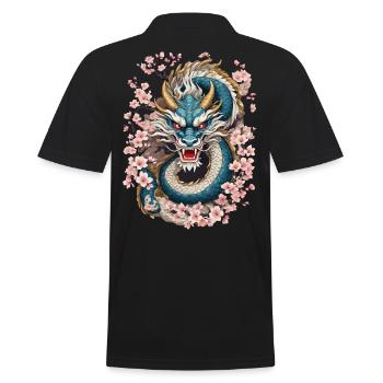 Japanese Dragon Design Aesthetic Streetwear - Men's Polo Shirt - black - Back - Kai (181cm)