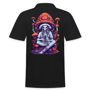 Lebendige Farben Wald Pilze Psychedelic Art - Männer Poloshirt - Schwarz - Hinten - Kai (181cm)