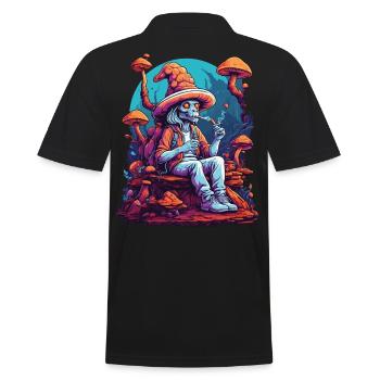 Alien Forest Mushrooms Psychedelic Goa Trance - Men's Polo Shirt - black - Back - Kai (181cm)