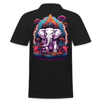 Elefant Psychedelic Art Wald Pilze Musik Festival - Männer Poloshirt - Schwarz - Hinten - Kai (181cm)