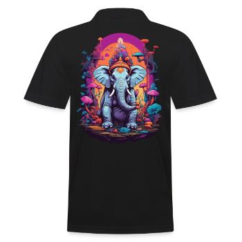 Elefant Psychedelic Art Wald Pilze Musik Festival - Männer Poloshirt - Schwarz - Hinten - Kai (181cm)