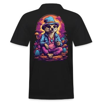 Erdmännchen Wald Pilze Psychedelic Goa Trance Art - Männer Poloshirt - Schwarz - Hinten - Kai (181cm)