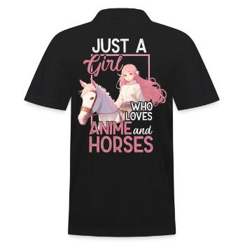 Pferde Mädchen Anime Spruch mit Manga Zeichnung - Männer Poloshirt - Schwarz - Hinten - Kai (181cm)