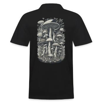 Mushroom picker mushroom in nature forest design - Men's Polo Shirt - black - Back - Kai (181cm)