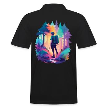 Hiking Natur Wandern Urlaub Wanderer im Wald - Männer Poloshirt - Schwarz - Hinten - Kai (181cm)