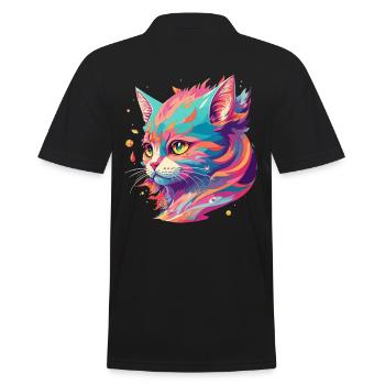 Cartoon Cat Cute gift with cat love - Men's Polo Shirt - black - Back - Kai (181cm)
