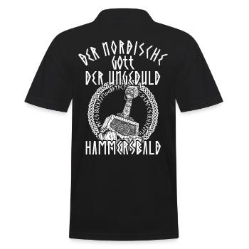 Lustiges Wikinger nordischer Gott Hammersbald - Männer Poloshirt - Schwarz - Hinten - Kai (181cm)