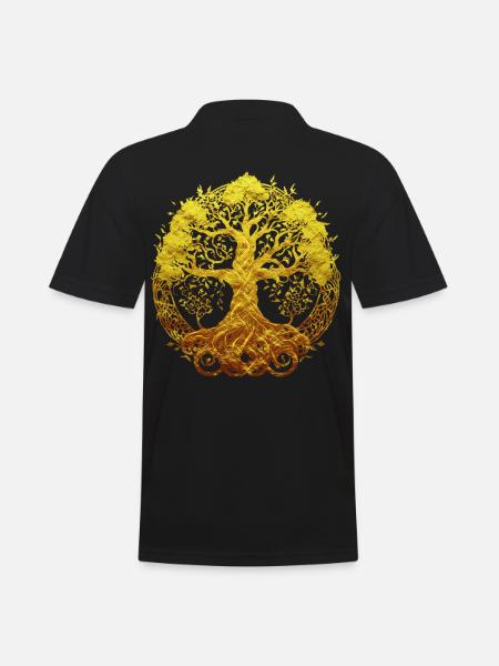 Goldener Weltenbaum Yggdrasil Nordische Mythologie - Männer Poloshirt - Schwarz