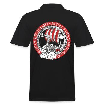 Wikinger Schiff Runen Segelschiff Boot Kapitän - Männer Poloshirt - Schwarz - Hinten - Kai (181cm)