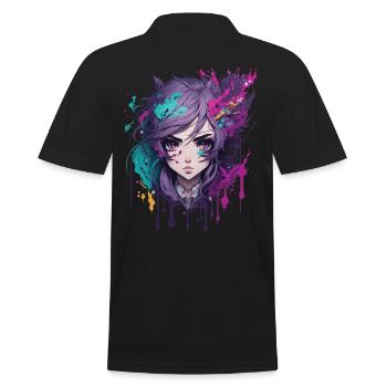 Anime Manga Figure Kawaii Otaku Japan Chibi Design - Men's Polo Shirt - black - Back - Kai (181cm)