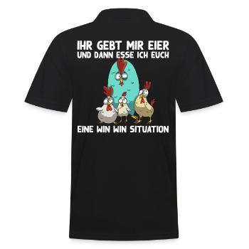 Lustiger Hühner Spruch Win Win Situation mit Huhn - Männer Poloshirt - Schwarz - Hinten - Kai (181cm)