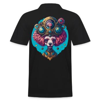 Funny Steampunk Poodle Vintage Dog Design - Men's Polo Shirt - black - Back - Kai (181cm)