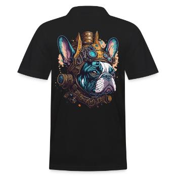 Steampunk French Bulldog Retro Dog Design - Men's Polo Shirt - black - Back - Kai (181cm)