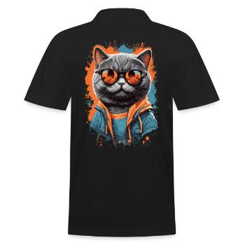 Cool British Short Hair Cat Cats Design - Polo Homme - noir - Dos - Kai (181cm)