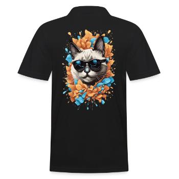 Siamese Cat Meow Cat Lover Design - Men's Polo Shirt - black - Back - Kai (181cm)