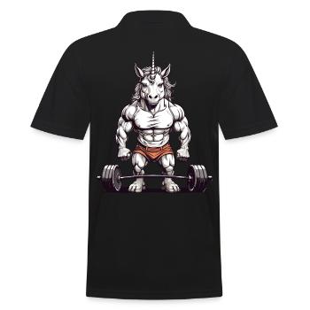 Einhorn Bodybuilder Fitness und Sport Design - Männer Poloshirt - Schwarz - Hinten - Kai (181cm)
