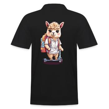 Alpaka Schüler mit Roller erster Schultag Design - Männer Poloshirt - Schwarz - Hinten - Kai (181cm)
