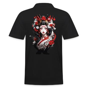 Geisha Japon Streetwear Anime Illustration - Polo Homme - noir - Dos - Kai (181cm)