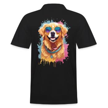 Golden Retriever Farbsplash Sonnenbrille Coolness - Männer Poloshirt - Schwarz - Hinten - Kai (181cm)