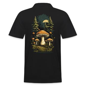 Porcini mushroom retro design collecting in the forest nature mushrooms - Men's Polo Shirt - black - Back - Kai (181cm)