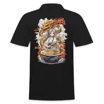 Kawaii Ramen Girl & Drache Manga Suppen Design - Männer Poloshirt - Schwarz - Hinten - Kai (181cm)
