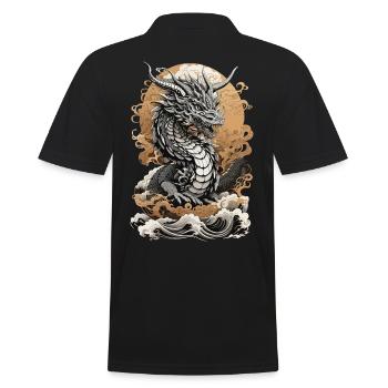 Dragon in ukiyo-e retro art aesthetics style - Men's Polo Shirt - black - Back - Kai (181cm)