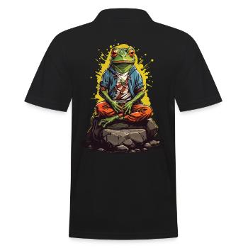 Zen Frog Spiritual Cartoon Yoga Design - Men's Polo Shirt - black - Back - Kai (181cm)