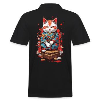 Ukiyo-E Stil Glück und Katze Glücksbringer Katzen - Männer Poloshirt - Schwarz - Hinten - Kai (181cm)