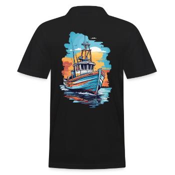 Angeln Fischereiboot Boot auf hoher See Fischer - Männer Poloshirt - Schwarz - Hinten - Kai (181cm)