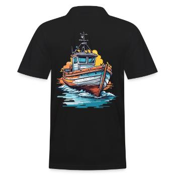 Fisherman Boat Fishing Trip and Adventure Fishing - Men's Polo Shirt - black - Back - Kai (181cm)