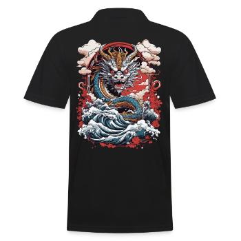 Asian Dragon Retro Ukiyo-E Japan Art Style - Men's Polo Shirt - black - Back - Kai (181cm)