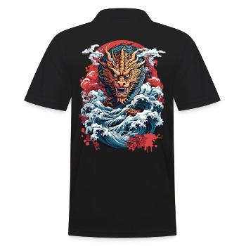 Japanischer Ukiyo-E Kunststil Drache Retro Design - Männer Poloshirt - Schwarz - Hinten - Kai (181cm)