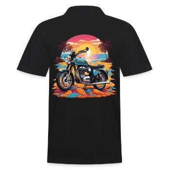 Moto Vintage Biker sur la plage Design rétro - Polo Homme - noir - Dos - Kai (181cm)