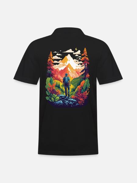 Farbenpracht Wandern in der Natur Berge und Wald - Männer Poloshirt - Schwarz