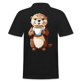 Otter Kaffeezeit Tierfreund Kaffee Design - Männer Poloshirt - Schwarz - Hinten - Kai (181cm)