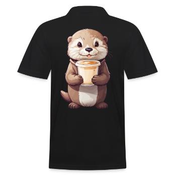 Otter Coffee Time Sweet Coffee Animal Design - Men's Polo Shirt - black - Back - Kai (181cm)