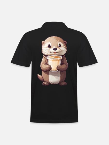 Otter Kaffeezeit Süßes Kaffee Tierdesign - Männer Poloshirt - Schwarz