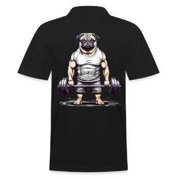 Muskulöser Mops Gym und Hunde Liebhaber - Männer Poloshirt - Schwarz - Hinten - Kai (181cm)