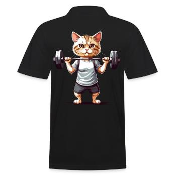 Muscular Cat Gym Humor Design - Men's Polo Shirt - black - Back - Kai (181cm)