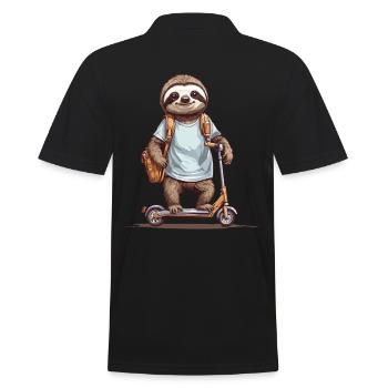 Faultier Schulkind Scooter Fun Design - Männer Poloshirt - Schwarz - Hinten - Kai (181cm)