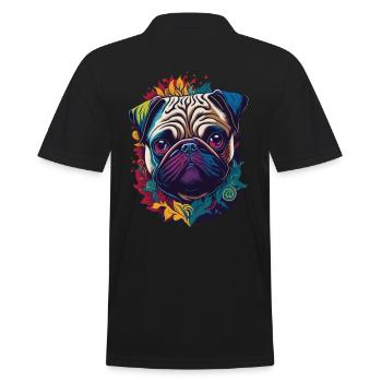 Farbenfrohes Mops Hund Kunstwerk - Männer Poloshirt - Schwarz - Hinten - Kai (181cm)
