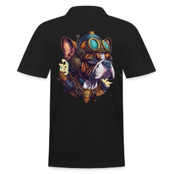 Vintage Steampunk Boxer Dog Machinery Design - Men's Polo Shirt - black - Back - Kai (181cm)