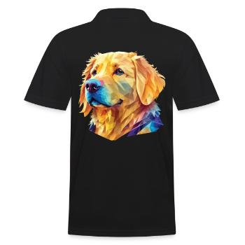 Polygon Golden Retriever - Kunstvolles Hundedesign - Männer Poloshirt - Schwarz - Hinten - Kai (181cm)