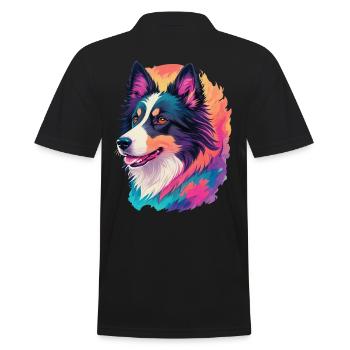 Colorful Border Collie Art Design for Dog Fans - Men's Polo Shirt - black - Back - Kai (181cm)