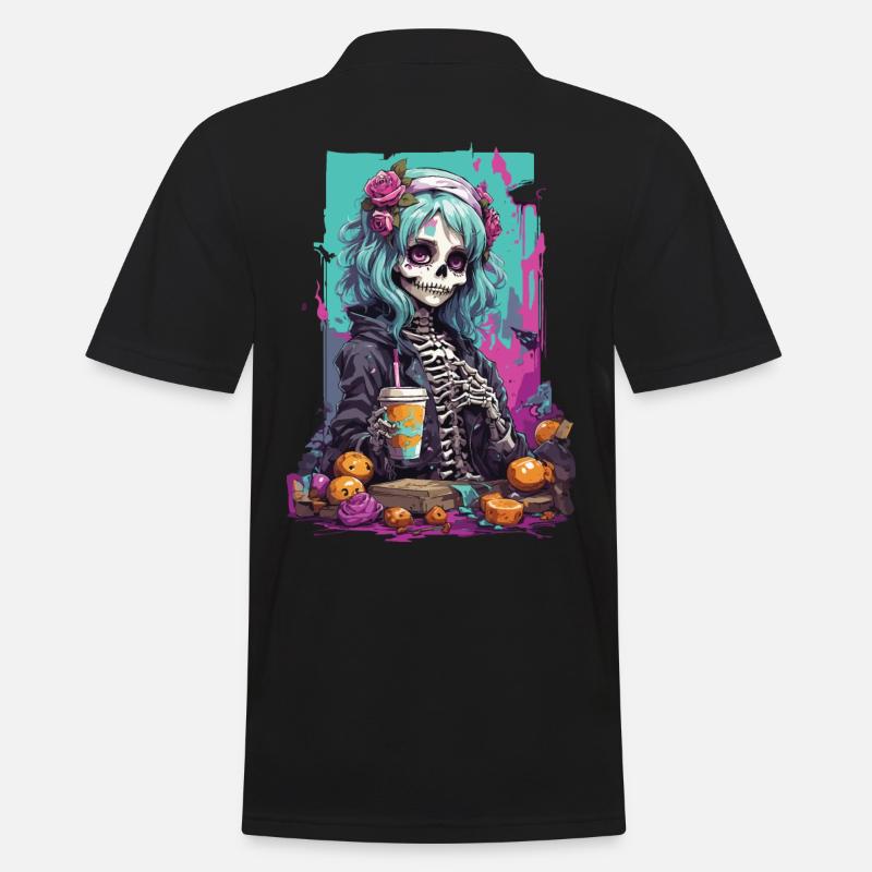 Pastel Gothic Mädchen Skull Dia de Muertos - Männer Poloshirt - Schwarz