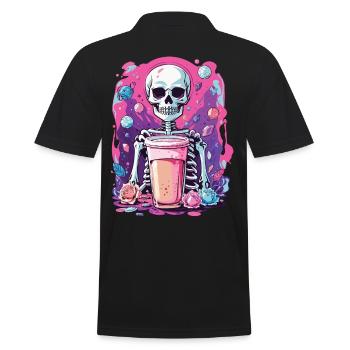 Gothic Bubble Tea Skeleton Halloween Aesthetic - Men's Polo Shirt - black - Back - Kai (181cm)
