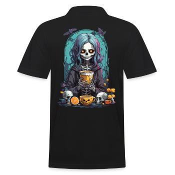 Pastel Gothic Skull Dia de Muertos Design - Männer Poloshirt - Schwarz - Hinten - Kai (181cm)