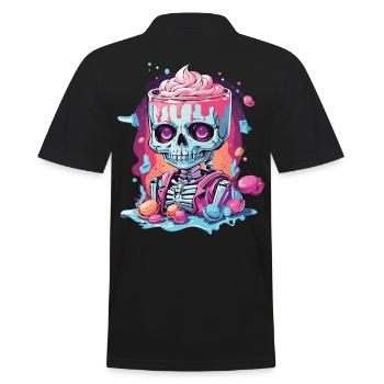Gothic Pastel Schädel mit Süßigkeiten Design - Männer Poloshirt - Schwarz - Hinten - Kai (181cm)