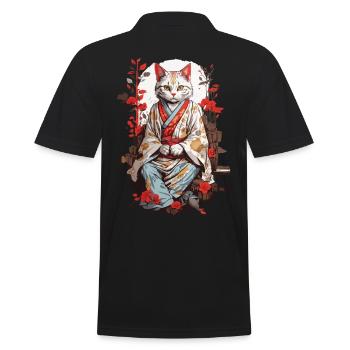 Japanische Kimono Katze Ukiyo-E Katzen Design - Männer Poloshirt - Schwarz - Hinten - Kai (181cm)