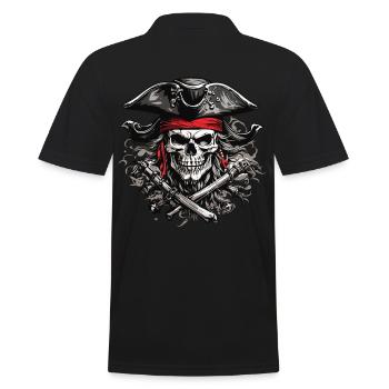 Jolly Roger Pirate Skull Party Halloween Design - Men's Polo Shirt - black - Back - Kai (181cm)